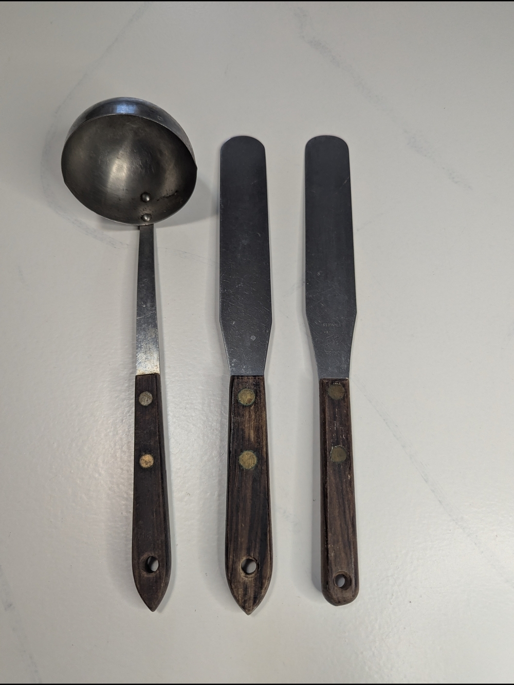 Vtg Royal Brand Sharpcutter 3pc Kitchen Set Ladle & 2 Spreaders Wood Handle USA
